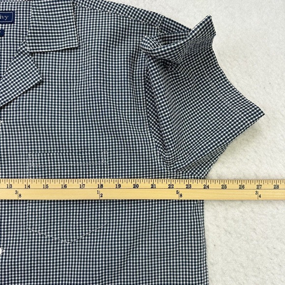 Crown & Ivy Shirt Mens Medium M Blue White Plaid Button Up Short Sleeve Classic - Picture 7 of 12